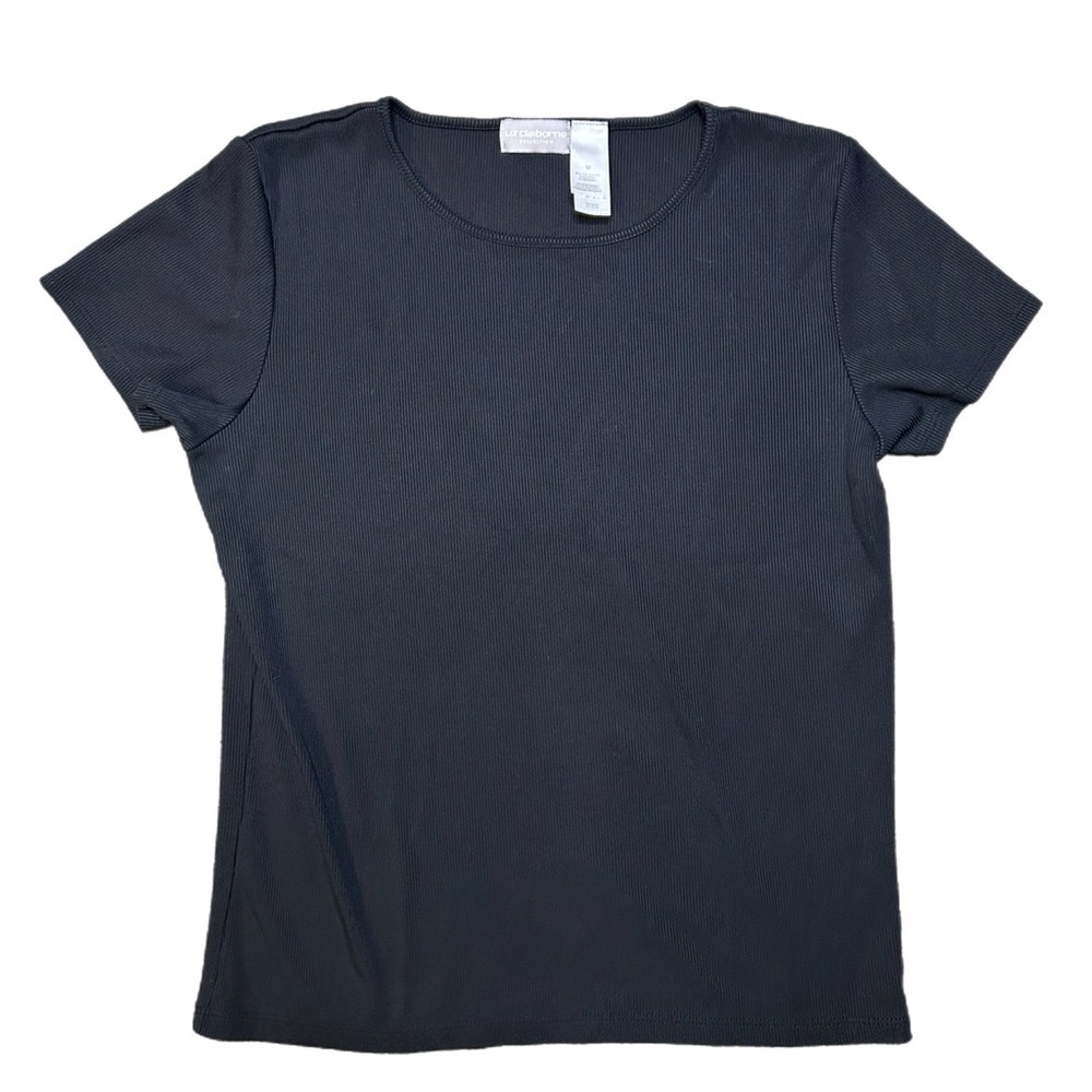 Vintage Liz Claiborne Ribbed Black Short Sleeve Crewneck Tee